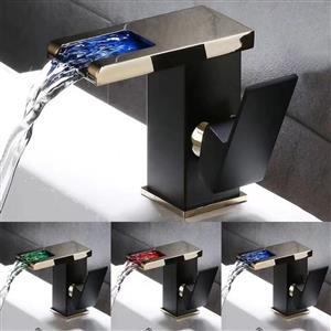 Wash basin, bathroom, toilet, temperature control, color change, black gold hot and cold waterfall L