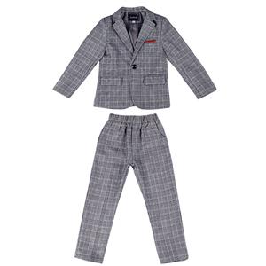 Korean version grey checkered small suit three piece set