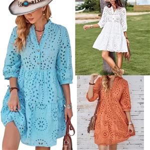 Spring/Summer Solid Button Dress